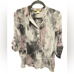 MICHAEL Michael Kors Watercolor Print Roll Tab Blouse Large